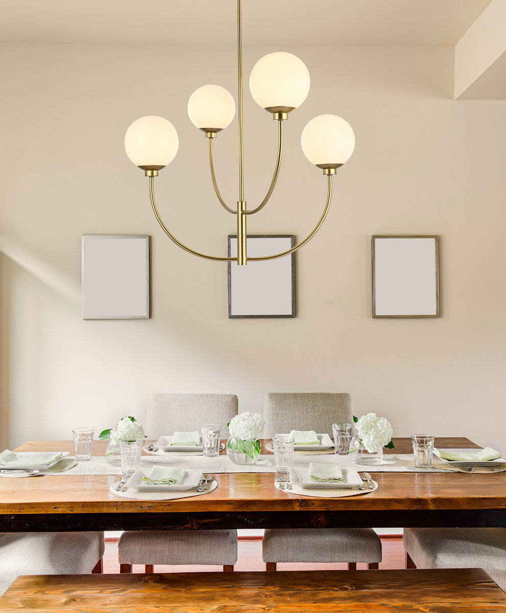Kyle 4-Light Chandelier, 25" H x 30" W x 30" D, Brass