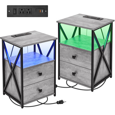 LED Nightstand, Night Stand with Charging Station, End Table