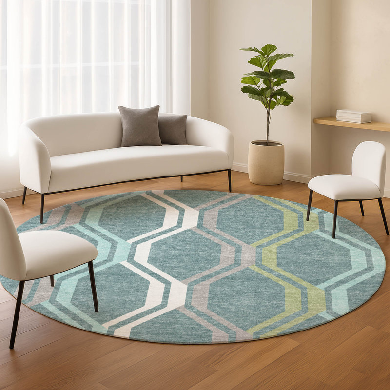 Machine Washable Indoor/Outdoor Chantille ACN2326 Mid-Century Modern Rug, Round 8'