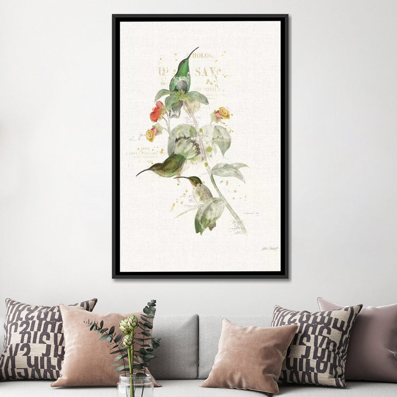 «Colorful Hummingbirds III», impression sur toile, H 26 po x l 18 po x P 1,5 po, Toile avec cadre noir, Pas de tapis