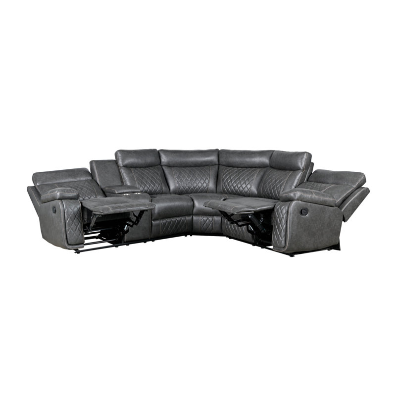 Chemilly 98.03 " Faux Leather Sofa, Gray Faux Leather