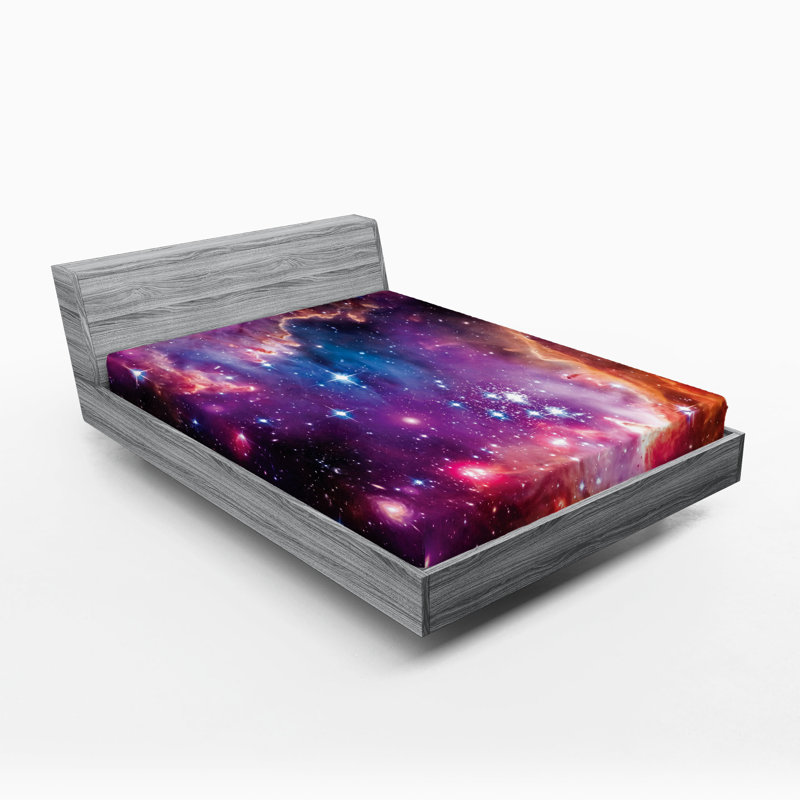 Ensemble de 2 draps-housse Ambesonne Cosmos Magellanic Cloud Stars Mauve / bleu / orange, Drap-housse très grand californien