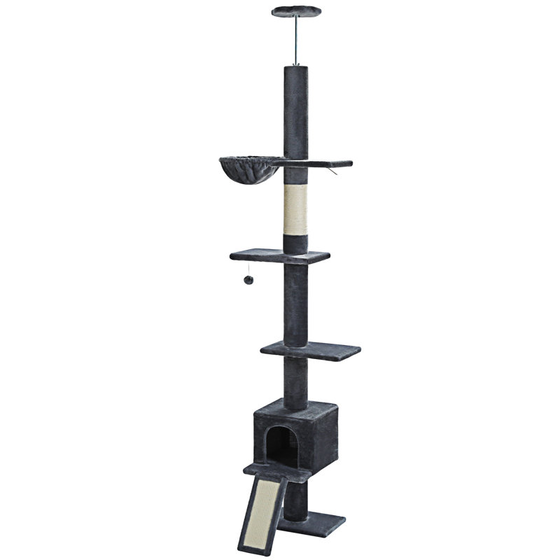 Dark Gray Adjustable Height 5-Tier Cat Climbing Tree with Condo and Scratching Post