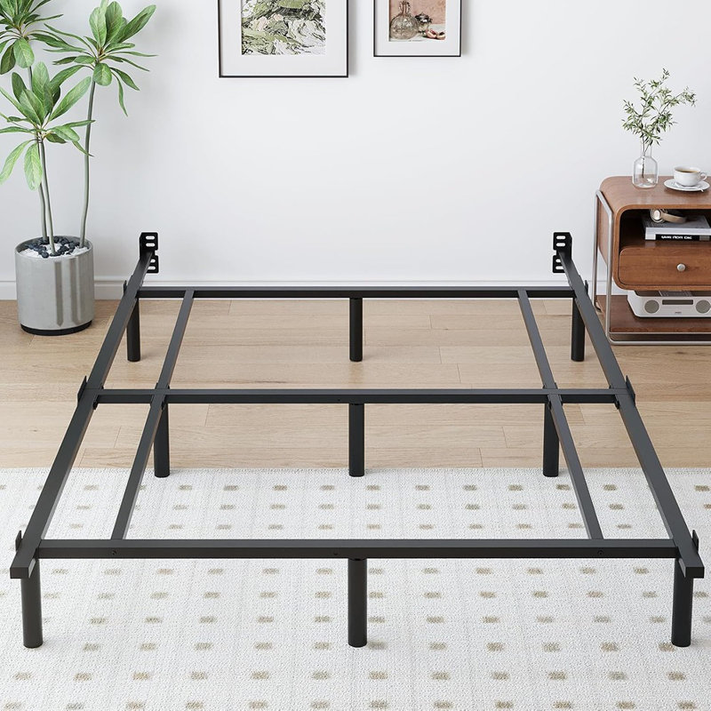 Structure de lit double en métal, cadres de lit plateforme robustes de 7 pouces de taille double pour sommier tapissier et matelas, assemblage facile, silencieux, réglable, noir