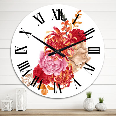 Red Fall Flowers And Leaves - Horloge murale traditionnelle