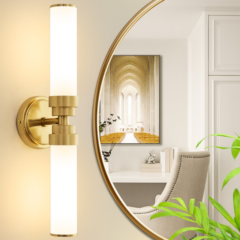 Mercer41 Nanango 2-Light Dimmable Bathroom Vanity Light – Damp Rated, LED Compatible, 15-Min Install, Gold, White