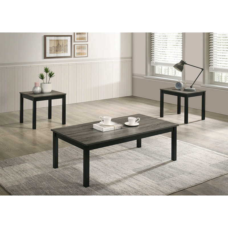 Contemporary Style 3Pc Table Set 1X Coffee Table 2X End Table Faux Marble Top Wooden Legs Primary Living Room, Wood, Gray