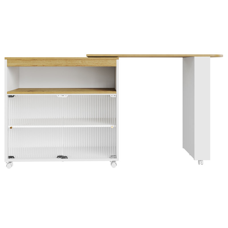 360° Rotating Bar Table With Glass Doors And Led, White