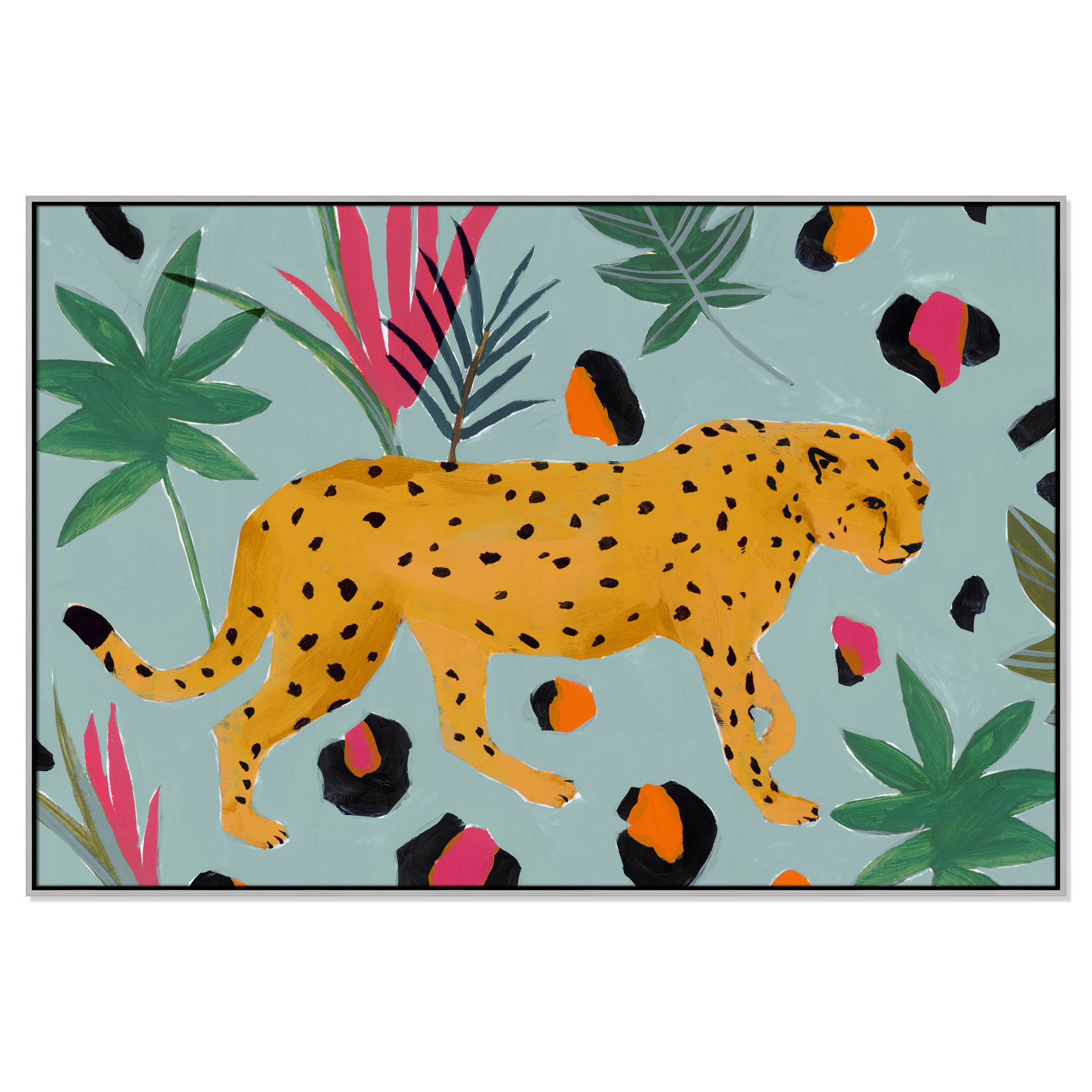Walking Cheetah II by Isabelle Z - Painting Print, Silver Framed Canvas, 41.5" H x 61.5" W x 2" D