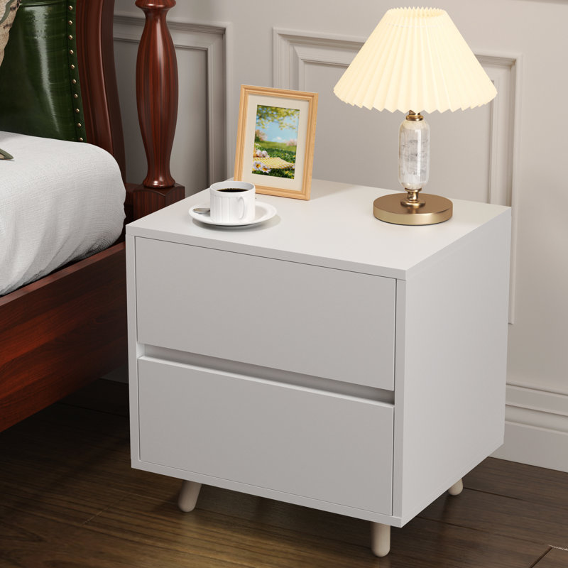 Table de chevet en polyfurniture MDF (2 tiroirs), Blanc