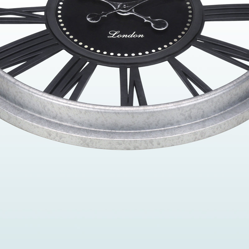 Sarine Round Wall Clock in Black and Silver, Transitional Style