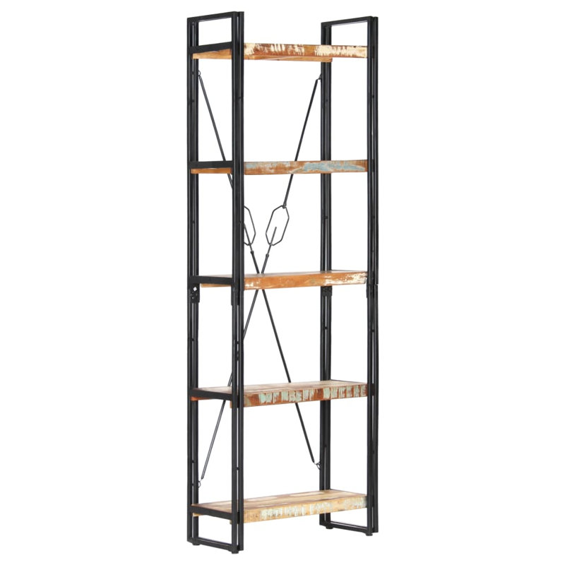 Bibliothèque en bois de manguier massif, Brun, (5 tablettes) H 70,9 po x l 23,6 po x P 11,8 po