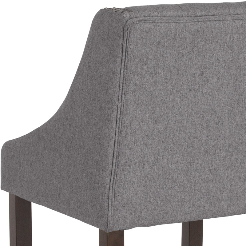 Transitional Tufted Walnut Barstool with Accent Nail Trim, Dark Gray, Counter Stool (24" Seat Height)
