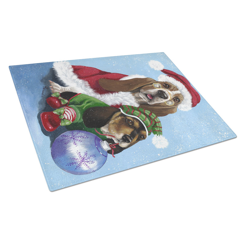 Planche à découper en verre Caroline's Treasures Scottie and Westie Christmas, Basset hound Père Noël