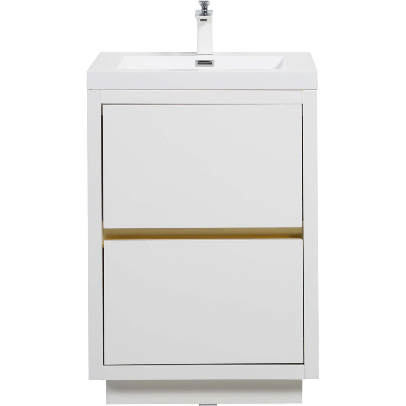 Meuble-lavabo autoportant 24 po avec lavabo, meuble-lavabo avec comptoir en résine de pierre et tiroirs à fermeture en douceur 24 po