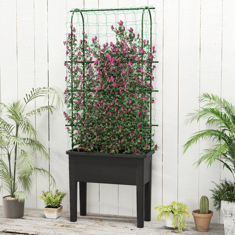Boîte à fleurs surélevée avec indicateur de niveau d'eau en treillis