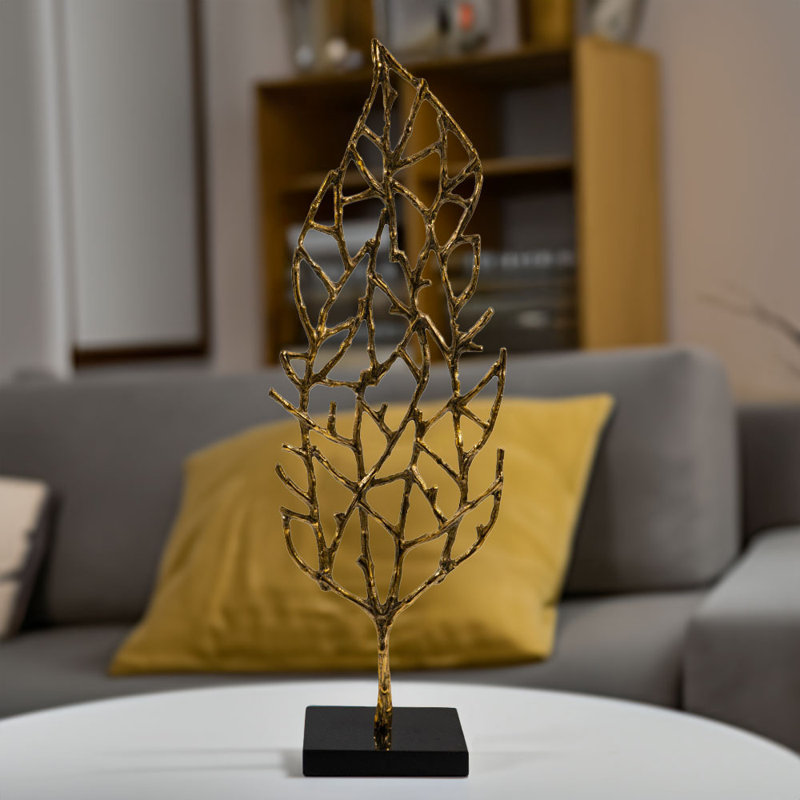 Grande sculpture en feuille d'or Frondo sur base en marbre
