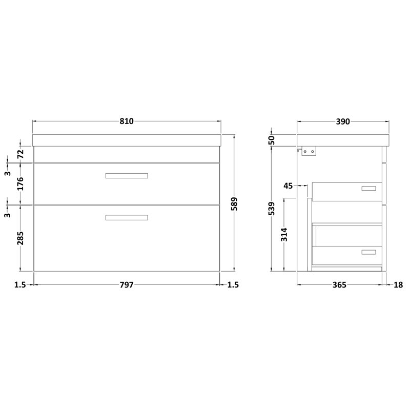 Caillen Wall Mount Single Vanity Unit, Dark Wood