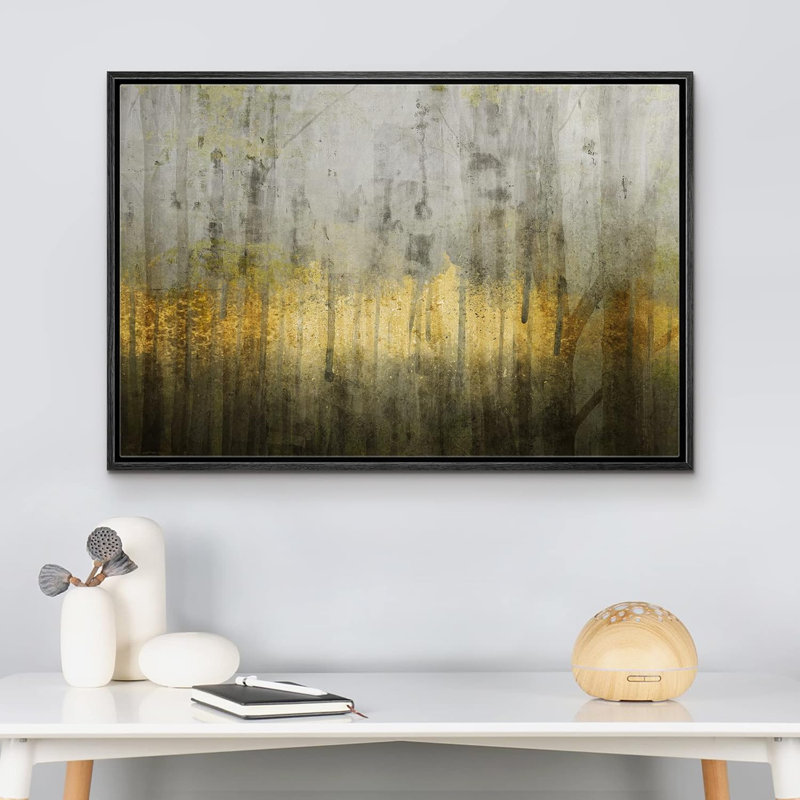 Grunge doré et vert abstrait forêt nature paysage moderne minimaliste alternative dramatique foncé, Cadre noir