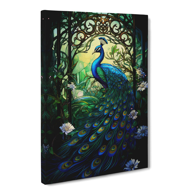 Peacock Nouveau - Wrapped Canvas, 76cm H x 50cm W x 3cm D