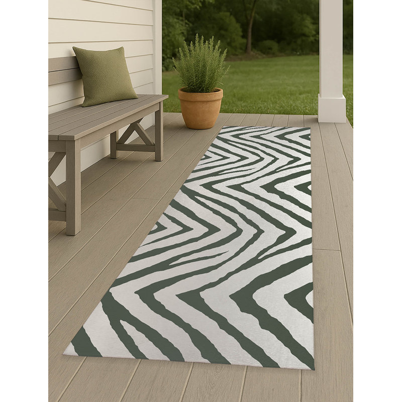 Zebra Stripe Non-Slip Outdoor Rug, Runner 2'6" x 8'