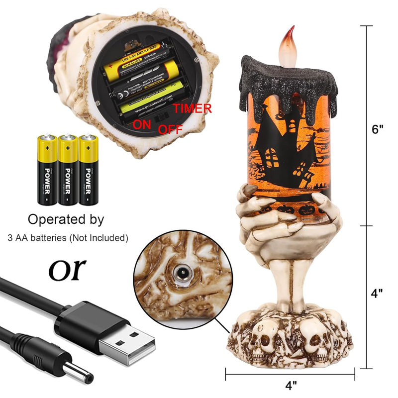 Bougie boule de neige d'Halloween avec lampe allumée à piles USB Spooky Spinning Water Tornado
