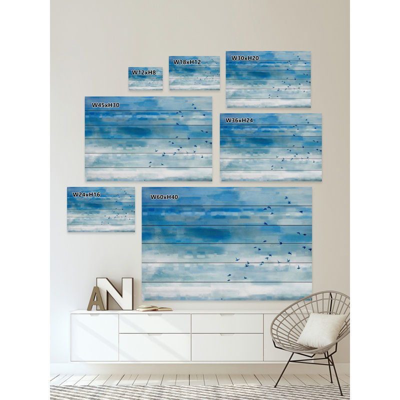 Bleu ciel oiseaux par parvez taj-impression sur bois, H 12 po x l 18 po