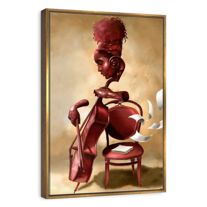 The Solo Cellist, 17" x 25", Floating Frame Gold