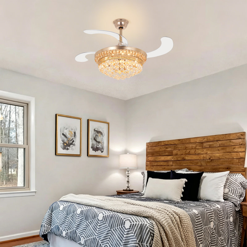 42-inch French Gold Crystal Remote Control Fan Light Five Layers Of Luxury Crystal + Six-speed Silent Fan