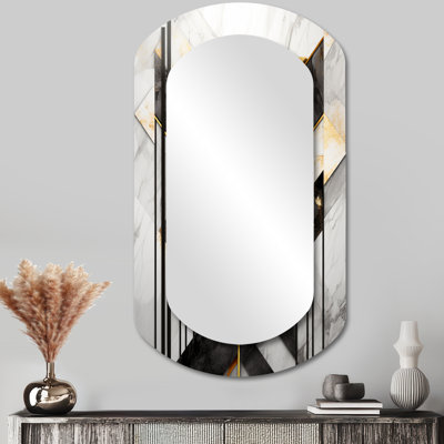 Chevron triangulaire doré - miroir mural asymétrique géométrique, miroir décoratif cylindrique doré, impression d'art en métal