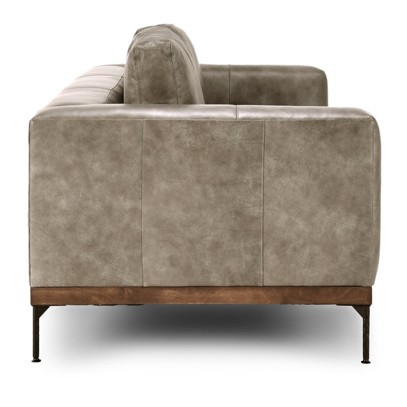 Bentley 95'' Leather Match Square Arm Sofa, Dark Gray Leather Match