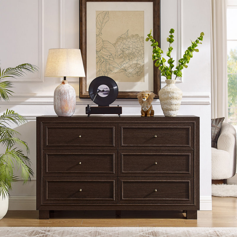 Commode 6 tiroirs 52,2 po, Noyer