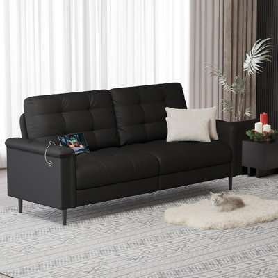 85” Upholstered Waffle-Tufted Sofa With Metal Legs 