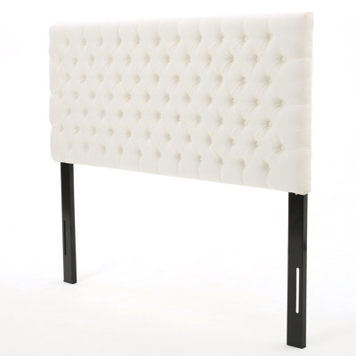 Ivory Fabric Queen Size Headboard - Tufted Diamond Stitch, Adjustable Solid Wood Frame & Metal Legs