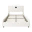 Lit double en similicuir blanc avec lumières à DEL, coussin moelleux pour la tête de lit, haut-parleurs, cuir moderne sans sommier, lumières pour une chambre à coucher, tête de lit épaisse, ressort,-149781603-149781600