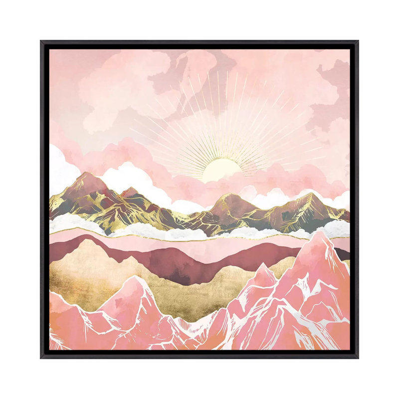 Blush Summer Sunrise - impression d'art graphique, 37" H x 37" W x 1.5" D, Aucun mat, Toile avec cadre noir patiné