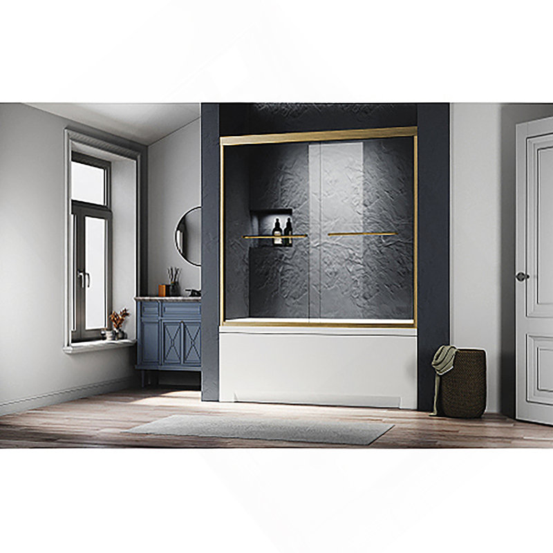 Glass Bathtub Shower Door 56-60 in. W x 57 in. H, Brushed Gold Semi Frameless Double Bathtub Door,Certified SGCC ANSI Clear Tempered Glass,Stainless Steel Handles