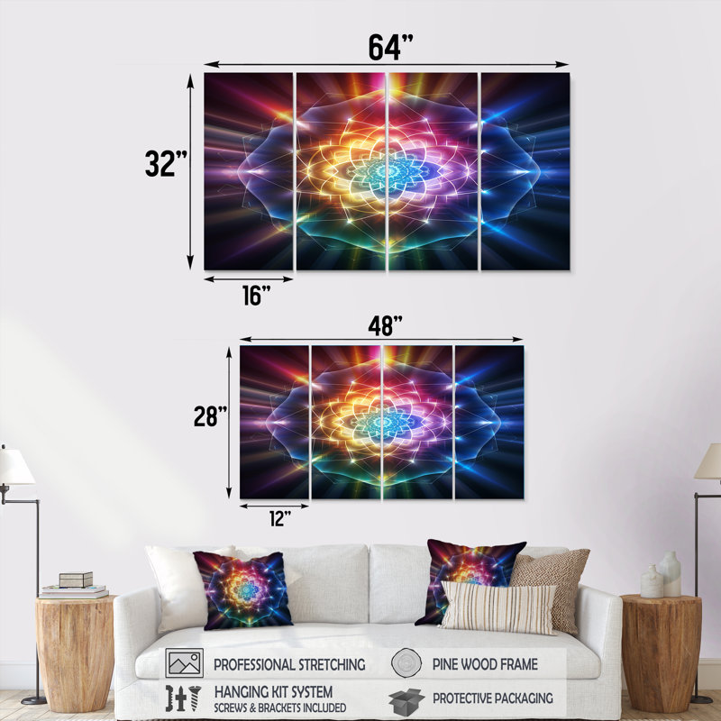 Mandala arc-en-ciel magique - ensemble de décorations murales géométriques 4 pièces, H 28 po x l 48 po