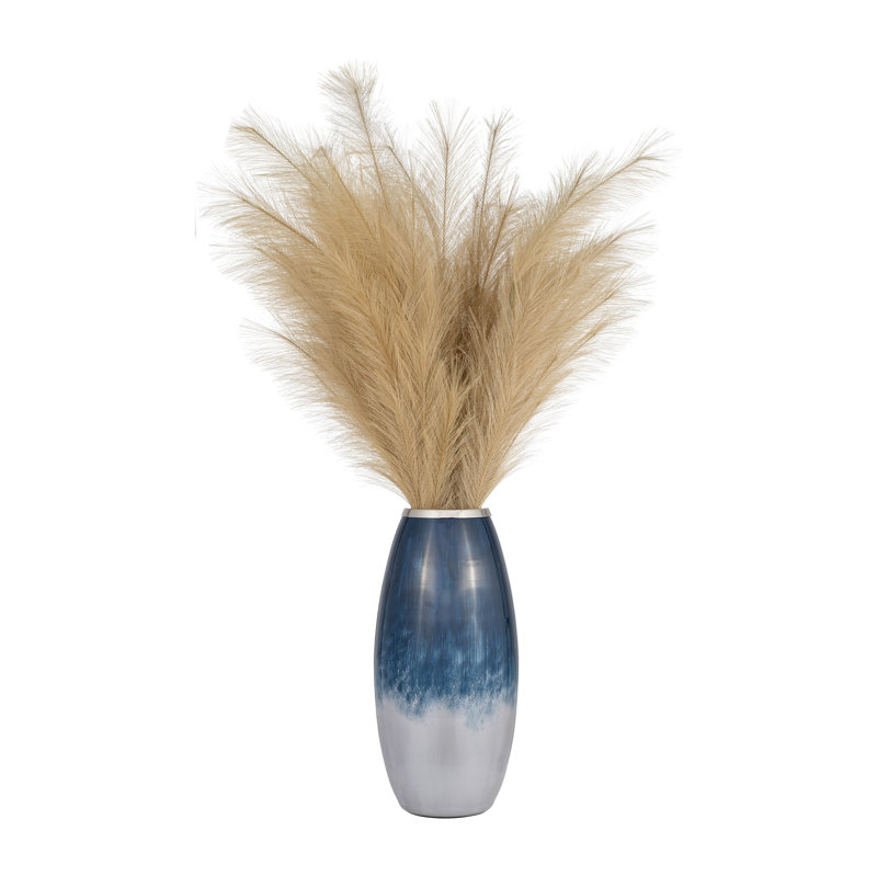 Vase décoratif en verre et aluminium Patoma Modern, Bleu / blanc, H 18 po x l 9 po x P 9 po