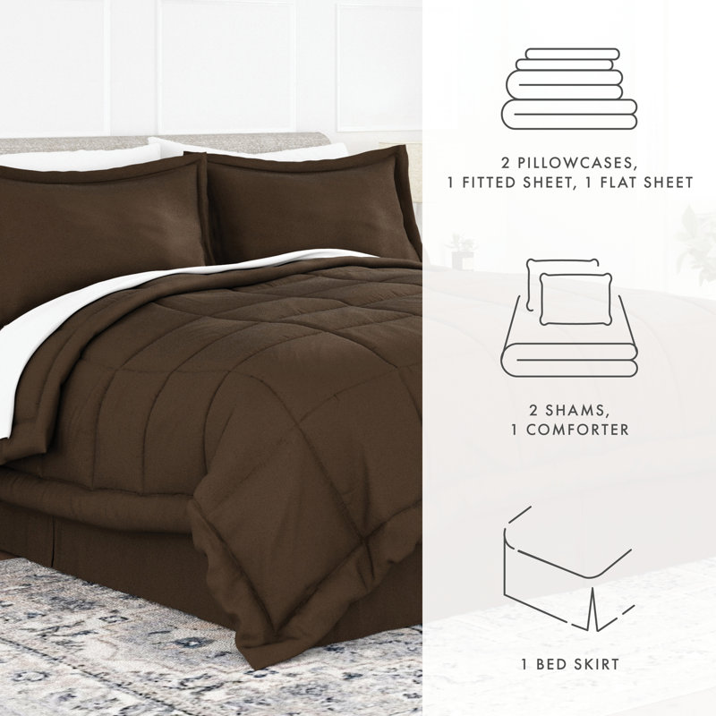 Ensemble de literie complet en microfibre de 8 pièces Simply Soft, Chocolat, Simple TG + 5 pièces incluses