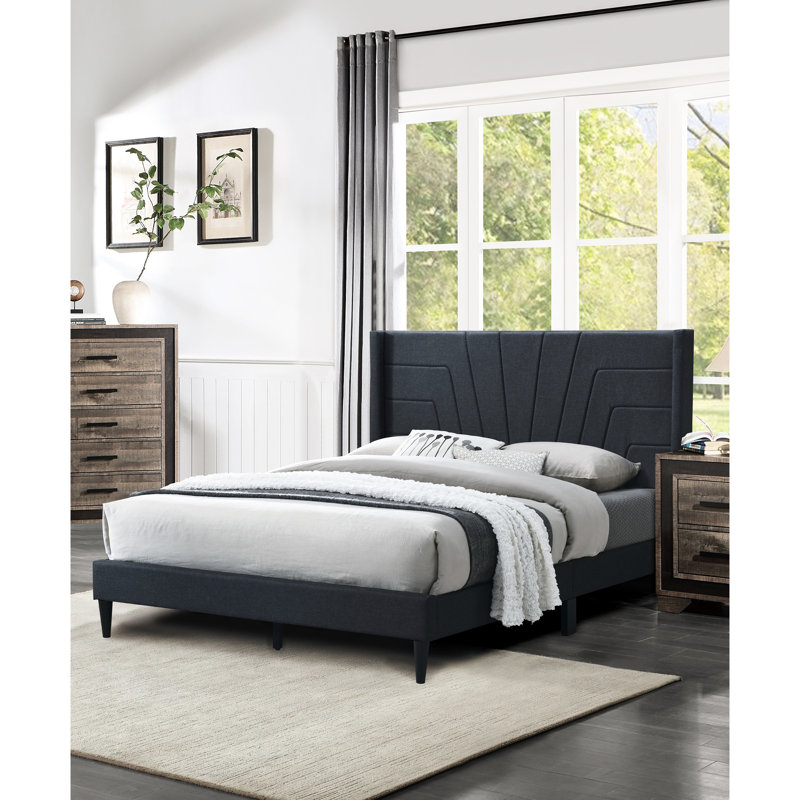 Tête de lit pour grand lit contemporaine en tissu d'ameublement en jute gris anthracite, Gris anthracite