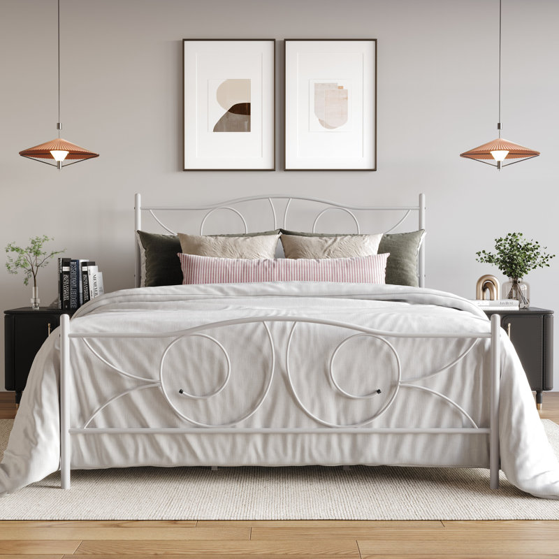 Lit plateforme en métal blanc, Twin, Blanc
