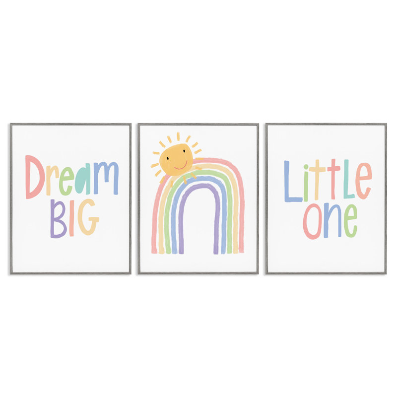 «Dream Big Little One Happy Sun Rainbow» par Lisa Larson, ensemble de 3 reproductions d'art textuel, H 30 po x l 24 po