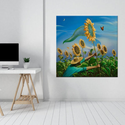 Art mural en verre champ de tournesol: impression sur toile, 1P