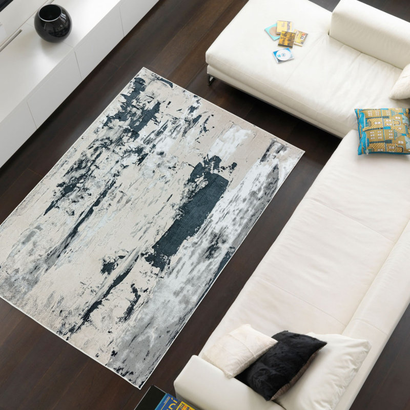 Grey Modern Easy To Clean Abstract Rug For Dining Room Bedroom And Living Room, Chenille/Cotton, Rectangle 120 x 170cm