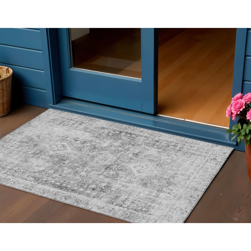 Tapis oriental lavable d'intérieur gris anthracite 3 pi x 5 pi