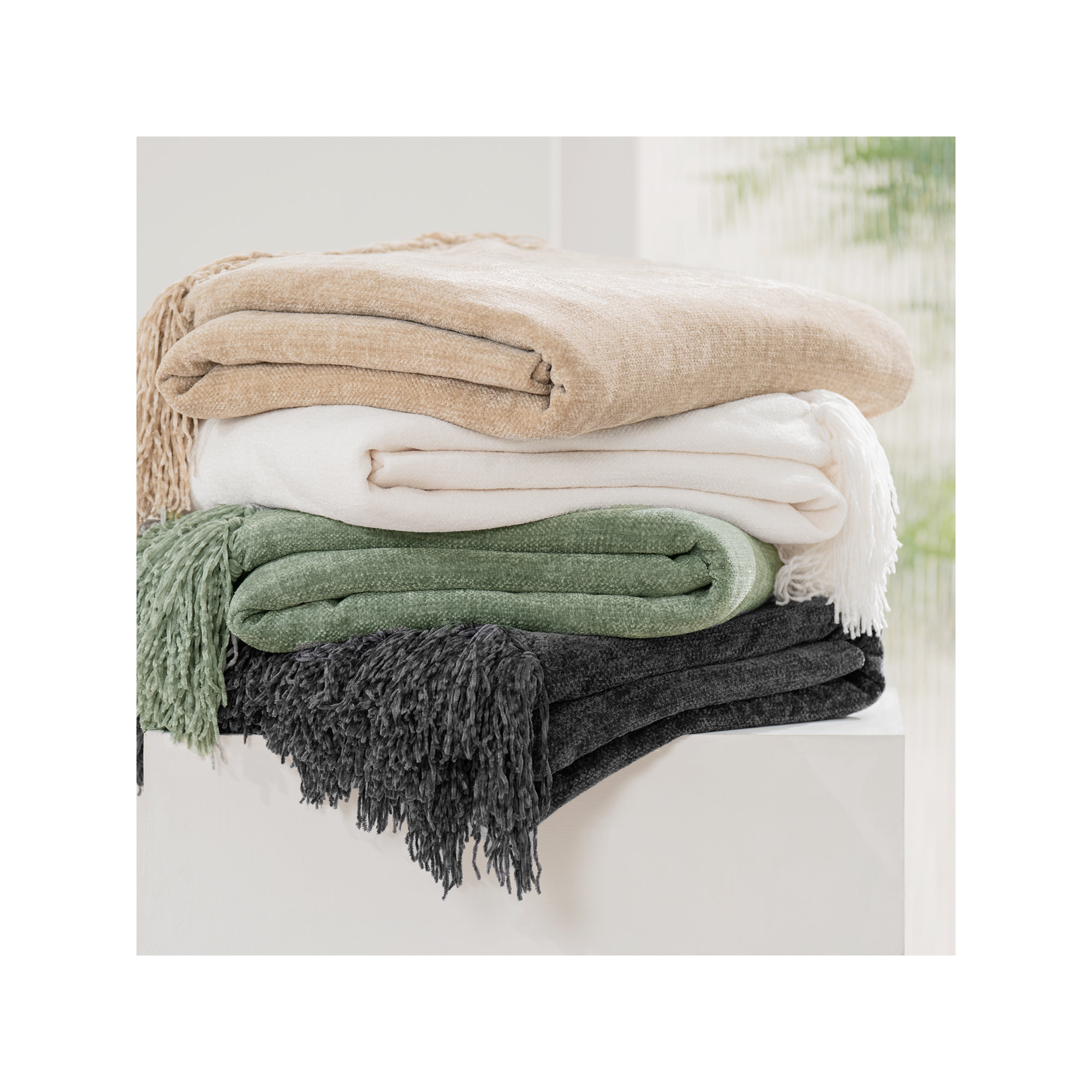 Soft Chenille Throw Blanket, 60" L x 50" W, Sage Green