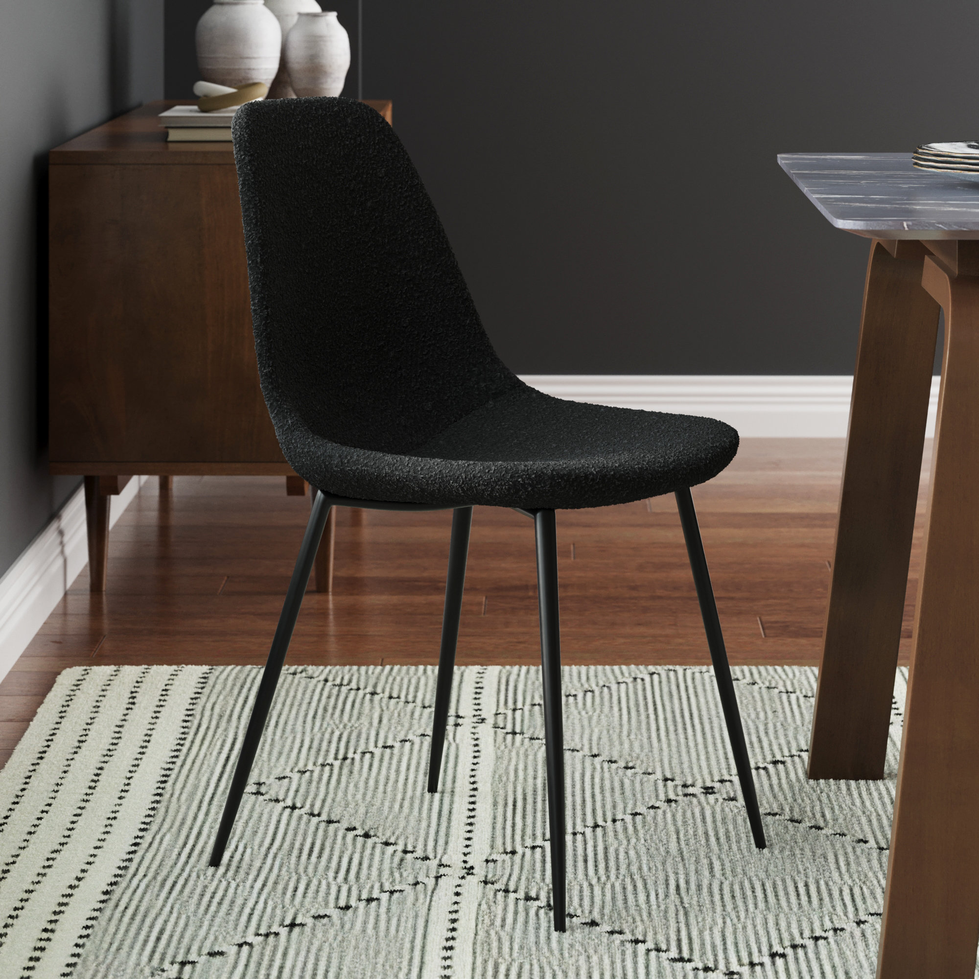 Kody Boucle Dining Chair, Black Boucle