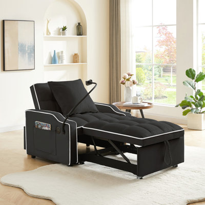 Canapé-lit convertible 3-en-1 avec dossier réglable, support pour téléphone et ports USB, Type-C pour un confort polyvalent dans les petits espaces