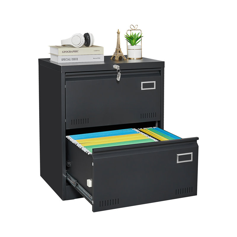 Classeur latéral en métal 2 tiroirs avec serrure, Black